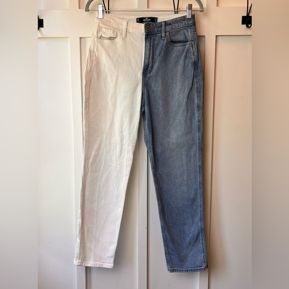 Hollister Ultra High Rise Mom Jeans Junior’s Size 5 R W27 L27 Blue White 2-tone - Picture 3 of 11